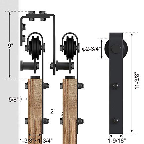 Winsoon New Bending Room Wall Mount Bypass Double Black Sliding Wood Door Roller Hardware Track Pulley Folding Steel Kit (6.6Ft / Two Door Set) #TOP6