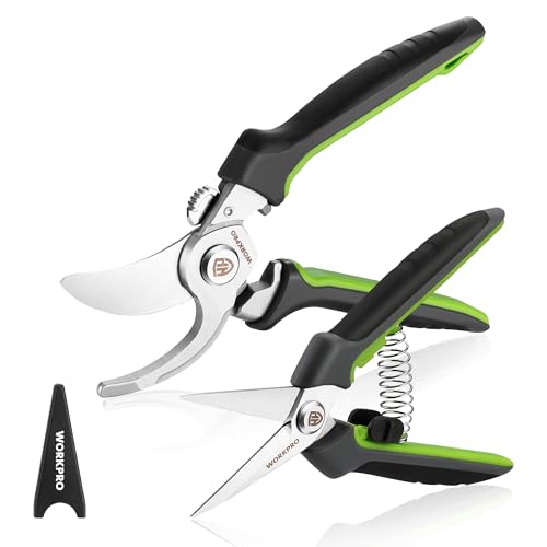 WORKPRO 8.5' CR-V Drop-Forged Bypass Pruning Shears & 6.25' Straight Shears