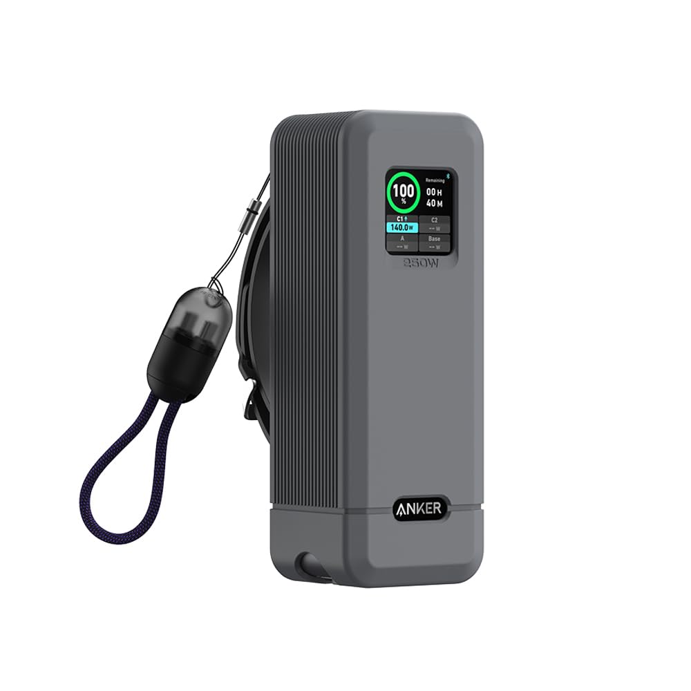 Silicone Case with 240W Charging Cable for Anker Prime Power Bank 27,650mAh 250W 1/4-inch nut Hole, TF/SM Card Storage for Anker Prime Power Bank Protective Cover Dustproof Soft with Handle(Gray)