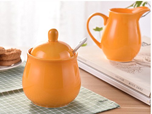 Ceramic Colorful Creamer and Sugar Set with Lid Spoon, Coffee Serving Set