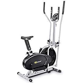 Nightcore 2 in 1 Elliptical Fan Bike Dual Cross Trainer Machine, Workout Exercise Bike with Electronic Display Screen Adjustable Seat & Two Pairs of Armrests for Indoor Home Office Gym Use, Black