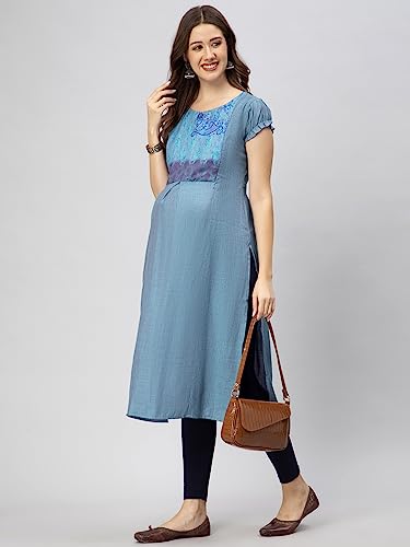 Image of CEE 18 Cotton Rayon A-Line Flared Maternity Feeding Kurti for Women with Zippers | Maxi Gown Dress for Women | Breastfeeding Dress for Mothers | Feeding Kurti for Women | Maternity Wear for Women