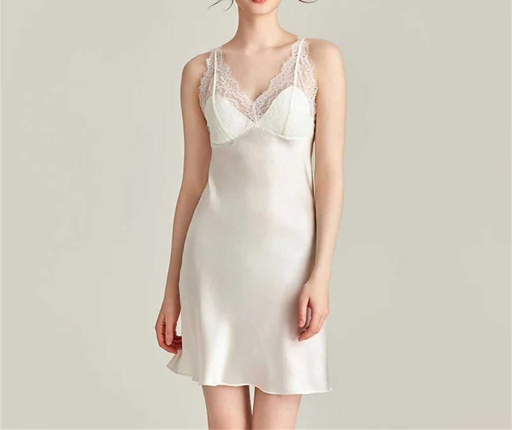 Women Silk V-Neck Sleeveless Nightgowns Spring Autumn Sleepwear Nightsuit Lady Home Wear Pajamas