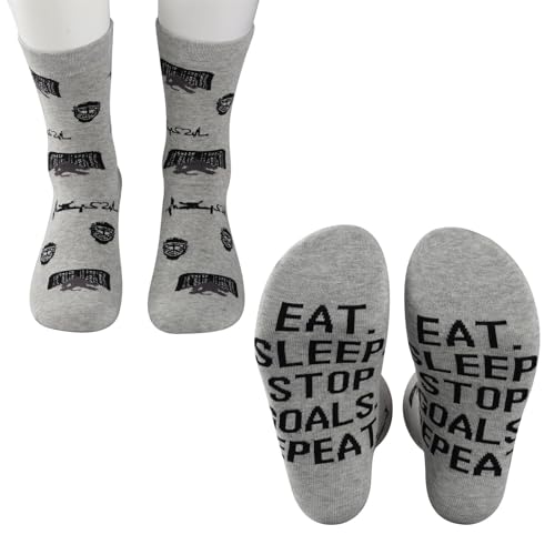 PXTIDY Eat Sleep Stop Goals Repeat Hockey Sport Socks Goalie Gift Ice Hockey Field Player Gift Socks