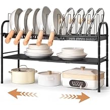 HULISEN Pots and Pans Organizer Under Cabinet, Expandable 2-Tier Pots and Pans Lid Storage Rack Holder with 10 Dividers, Adjustable Height Under Sink Organizer, Maximize Kitchen Storage Space