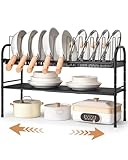 HULISEN Pots and Pans Organizer Under Cabinet, Expandable 2-Tier Pots and Pans Lid Storage Rack Holder with 10 Dividers, Adjustable Height Under Sink Organizer, Maximize Kitchen Storage Space