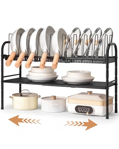 HULISEN Pots and Pans Organizer Under Cabinet, Expandable 2-Tier Pots