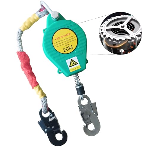 VFDZ Harnais Anti Chute, Dispositif Anti Chute Rétractable, Kit Harnais de Securite Antichute avec Certificat CE, Corde Anti Chute pour Protéger la Sécurité Personnelle (20m)