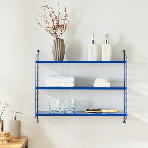 Set Di 4 Scaffali Da Parete SträNgnäS A 3 Ripiani Regolabili 50 X 60 X 15 Cm Acciaio Blu [En.Casa] - 4