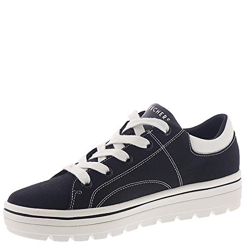 Skechers Skechers Women's Street Cleat. Canvas Contrast Stitch lace up Sneaker Shoe, Black, 5 M US