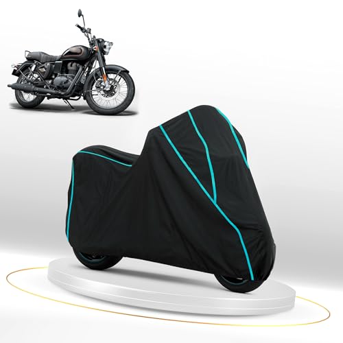 Image of Waterproof Bike Cover for RE Bullet 350 | Dustproof, UV Heat Resistant & Windproof with Full Bottom Elastic, Heavy Duty Polyester Fabric, Triple Stitched - Black