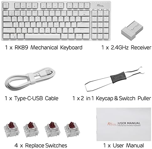 RK ROYAL KLUDGE RK89 85% Triple Mode BT5.0/2.4G/USB-C Hot Swappable Mechanical Keyboard, 89 Keys Compact Mechanical Keyboard with Detachable Frame & Programmable Software, Blue LED, Brown Switch
