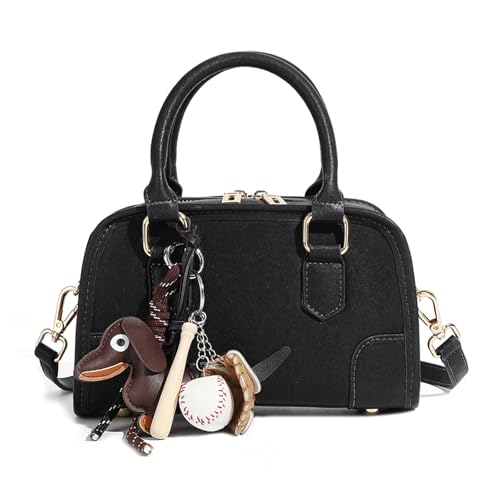 Mini Purses for Women, Leather Top Handle Crossbody Bags, Handbags Clutch with Cute Pendant and Adjustable Strap