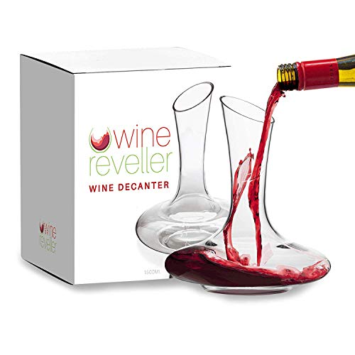 WINE REVELLER Wine Decanter 100% Hand Blown Lead-Free Sturdy Crystal Glass - Red Wine Carafe Easy Pour Slanted Spout Gift for The Wine Lovers in Your Life
