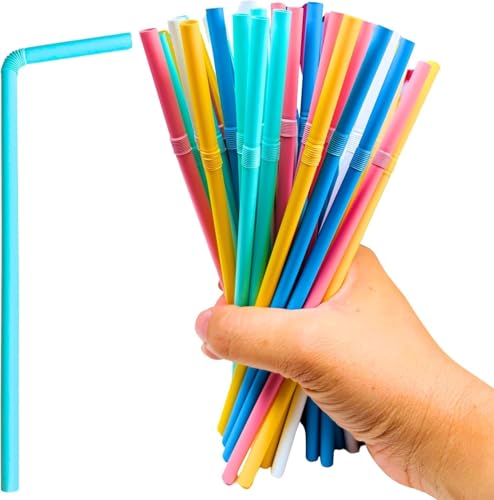 Sugarcane Straws Flexible Drinking Straws for Smoothies Milkshakes Juice Parties Kids Travel Home Bars Events (Plant-Based - 50 Pack)