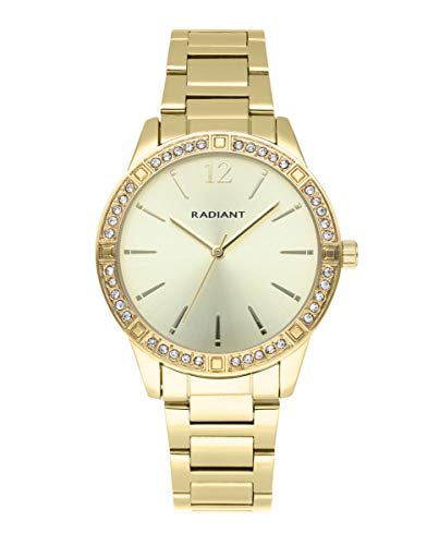 Radiant - Colección Shiny Pastels- Reloj analógico de Cuarzo. Reloj de Pulsera para Mujer. Reloj de Brazalete Dorado con Esfera a Tono y pedrería Blanca en el Bisel. 3ATM. 38mm.