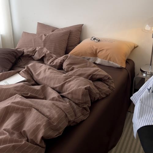 Freyamy Gestreifte Bettwäsche 135x200 Braun Weiß Gestreift Bettwäsche Set – Ansicht 3
