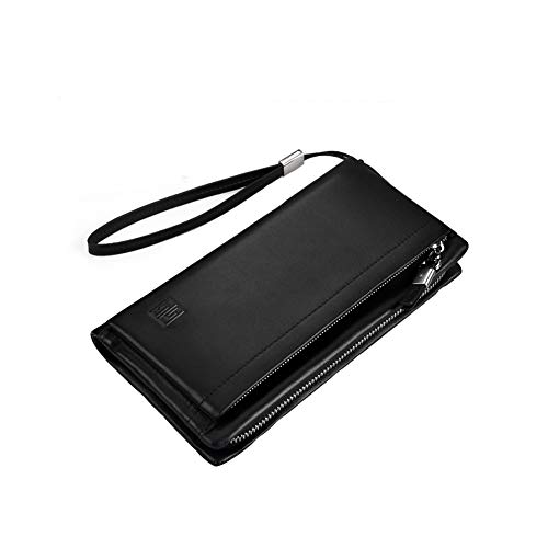Preisvergleich Produktbild Herren Leder große Kapazität Kupplung, Jugendmode Doppelreißverschluss Geldbörse, lange Herren Geldbörse, Handytasche für iPhone8, Farbe (schwarz)