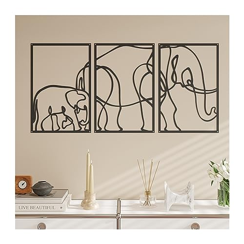Tenture murale en métal 3 pièces éléphant DELURA style nordique noir - 2