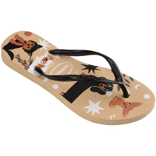 Chinelo Havaianas Slim Pets Gato Cachorro Infantil Menina Cor:Bege;Tamanho:31/32
