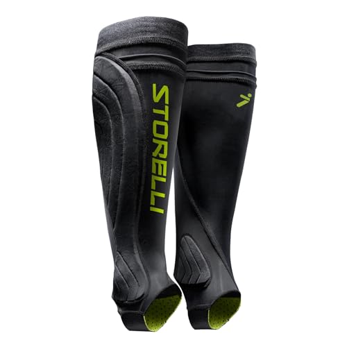 Storelli BodyShield Leg Guards, Premium Compression Shin Guard Sleeves for Soccer Players, Impact Protection, UV-Resistant, Sweat-Wicking, Unisex, 1 Pair, Black, Youth Medium