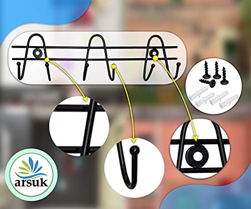 ARSUK Garden Tool Storage Rack, Wall Mounted Double Hook Organizer for Shed 44 x 13.7 x 8 cm, 1070gm (Black)