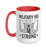 Military Kid Strong Veteran Soldier Military Child Month Ceramic Mug, Red/White, 15oz