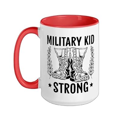 Military Kid Strong Veteran Soldier Military Child Month Ceramic Mug, Red/White, 15oz