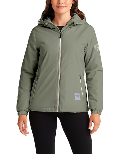 Reebok Womens Windbreaker Jacket - Lightweight Wind Water Resistant Insulated Zip Up Jackets for Women with Pockets & Hood, Size Large, Sage