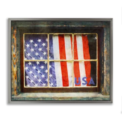 Rustic American Flag Window Home, 16 x 20 Inch Canvas in Floater Frame