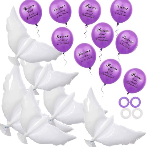 Image of 26 Pieces Purple Memorial Funeral Remembrance Balloons and 41.3 Inch Peace Dove Balloons for Release in Sky,Condolence, Funeral, Anniversary, Memorial Services