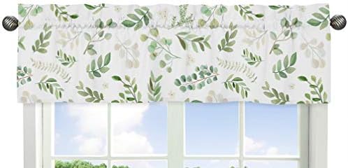 Sweet Jojo Designs Floral Leaf Window Treatment Valance - Green and White Boho Watercolor Botanical Woodland Tropical Garden
