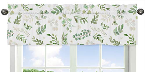 Sweet Jojo Designs Floral Leaf Window Treatment Valance - Green And White Boho Watercolor Botanical Woodland Tropical Garden #TOP6
