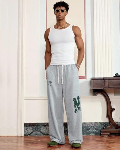 Image of Silver Oversize Track Pants | NYC Print | Lounge Joggers