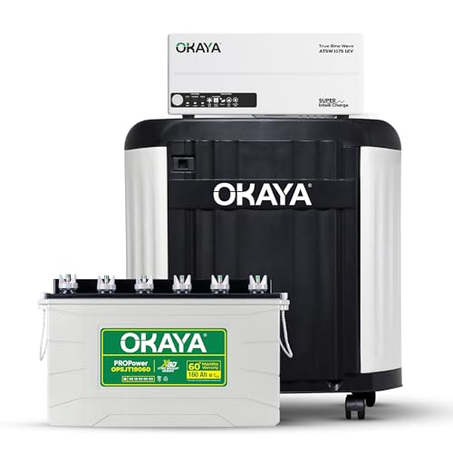 Image of Okaya Inverter & Battery with Trolley Combo for Home,Office & Shops|ATSW1175 12V Pure Sine Wave Inverter 925VA with OPSJT19060 160Ah Inverter Battery |Warranty: 36 months(Inverter) & 60 month(Battery)