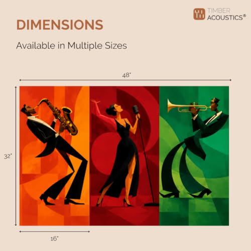 Image of Timber Acoustics Acoustic Art Wall Panels for Music Studio, PET Felt Sound Absorbing & Noise Absorber Panels for Wall, Acoustic Panels for Music Studio, 48 inchx32 inch (Jazz Musical, Set of 3)