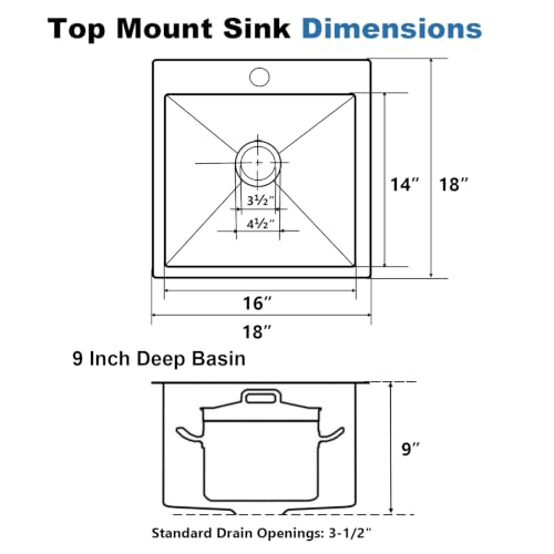 Image of SHACO 18x18 Inch Drop In Bar Sink,18 Inch Small Kitchen Sink,Stainless Steel 16 Gauge Single Bowl Outdoor Laundry Prep RV Sink with Strainer Drain, Brushed Nickel