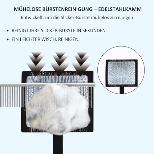 YOPETAYU Profi Zupfbürste & Hundebürste Langhaar (25mm Borsten) – Slicker Brush Set mit Kamm – Sanftes Entfilzen von Fell & dicker Unterwolle bei Golden Retriever, Pudel, Doodle & Katzen – Schwarz
