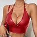 Women's Patent Leather Halter Top Backless Bustier Top Sexy Going Out Crop Tank Halter Neck Fashion Party Clubwear Red Large