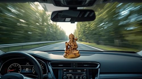 Image of Hanuman Ji Idol for Car Dashboard, Home & Office | Lord bajrangi Murti for Pooja, Mandir | Resin Balaji Statue for Protection, Positivity | Spiritual Gift Item (Gold 1)