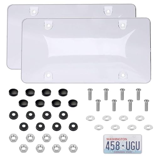 2 Pack Clear License Plate Covers - License Plate Protector Unbreakable Plastic Shields Tag Holder Fits for Standard US Plates (12.2 x 6.3)