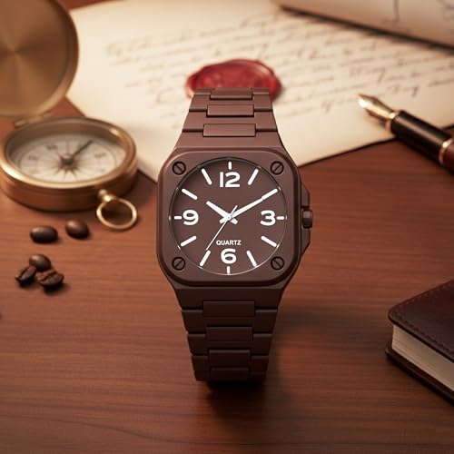 Image of Acnos Men's Premium Fiber Quartz Analog Watch - Luxury Square Dial Casual & Business Wrist Watch for Men
