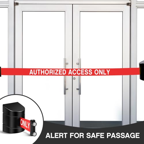 Barydat 16.4 ft Magnetic Retractable Wall Mount Barrier, Crowd Control Safety Belt with ABS Case for Grocery Retail Store Stadium(Authorized Access Only,Black,4 Pcs)