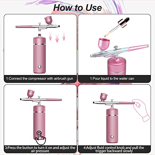 Airbrush-Kit Rechargeable Cordless Airbrush Compressor - Auto Handheld Airbrush Gun, Airbrush Set Portable Wireless Air Brush For Barber, Nail Art, Cake Decor, Makeup, Model Painting（Rose Gold） #TOP7