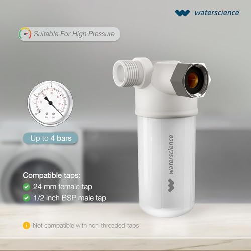 Image of WaterScience Washing Machine Filter for Hard Water, Sediments, and Limescale Removal | Hard Water Softener for Washing Machine with Hose Adapter (for Indoor Machines Only) | 1Y Warranty | Washing Machine Filter