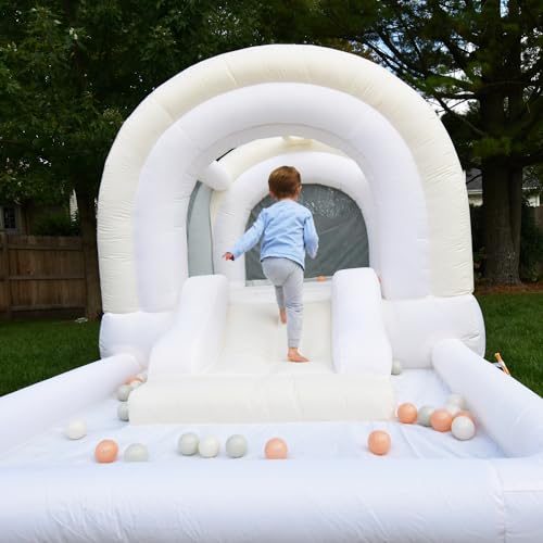 Bounceland Daydreamer Creamsicle Bounce House w/Ball Pit, Neutral Bouncer, 11.8 ft L x 6.9 ft W x 5.9 ft H, UL Blower Included, Basketball Hoop, 30 Pastel Plastic Balls, Trendy Bouncer for Kids