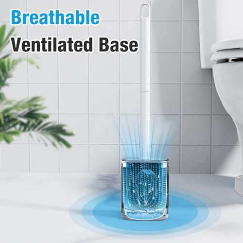 Toilet Brush & Holders, Deap Cleaner Silicone Toilet Brush with Anti-drip Base, Durable and Flexible Bristles, No-Slip Long Handle Toilet Brush Set for Bathroom - Image 5