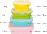 Pack of 4, Collapsible Food Supplement Box, Collapsible Silicone Food Storage Container with Clip-on Lid, Stackable, Space Saving, Dishwasher Safe, BPA Free