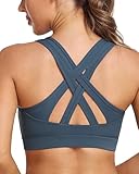 Luvrobes Women's Sports Bra High Impact Cross Back Support Yoga Running Workout Top with Built in Molded Cups Sports Bras for Women Large Bust (Haze Blue,S)