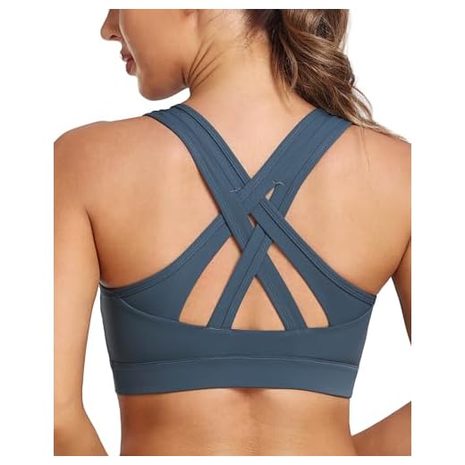 Luvrobes High Impact Sports Bra for Women Molded Cups Criss Cross Back Wirefree No Bounce Workout Gym Fitness (Haze Blue,S)